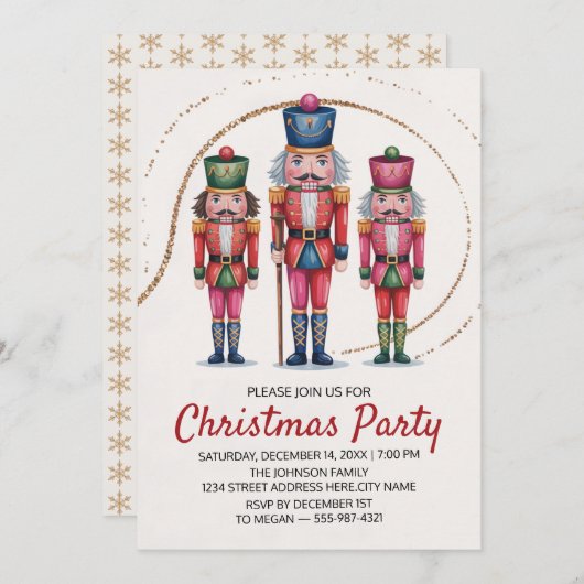 Christmas Holiday Party Nutcracker Gold Glitter    Einladung (Vorne/Hinten)