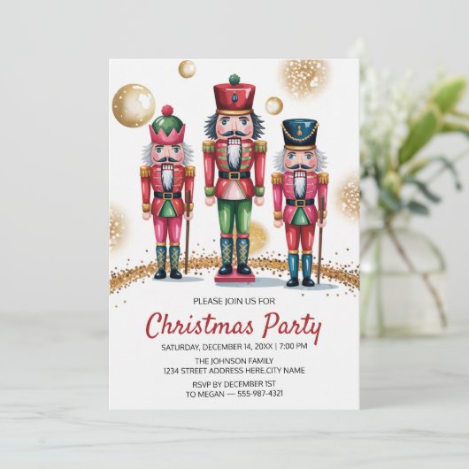 Christmas Holiday Party Nutcracker Gold Glitter Einladung (Stehend Vorderseite)
