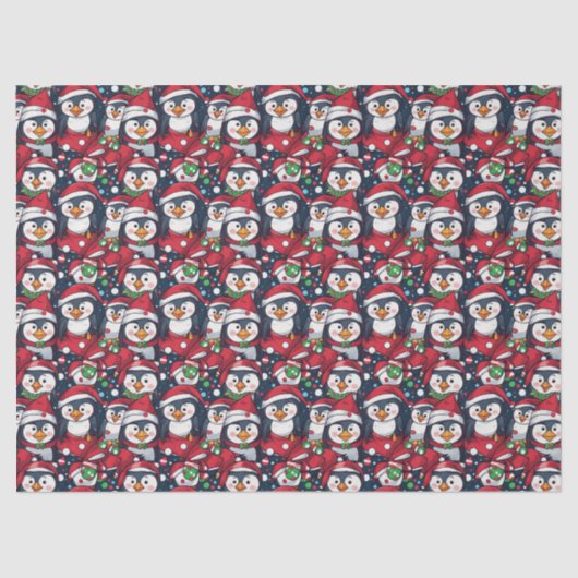 Christmas Holiday Penguins in Santa Hats Seidenpapier (Vorderseite)