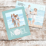 Christmas Holiday Photo Simple Beach Noel Feiertagspostkarte<br><div class="desc">This design features a Christmas beach photo greeting card postcard,  with a fun tropical turquoise blue,  with 2 two photo templates. With a noel typography,  tropical sand dollar,  cute simple minimalist,  an elegant at the beach,  Florida island style holiday photo card,  with a budget-friendly postcard</div>