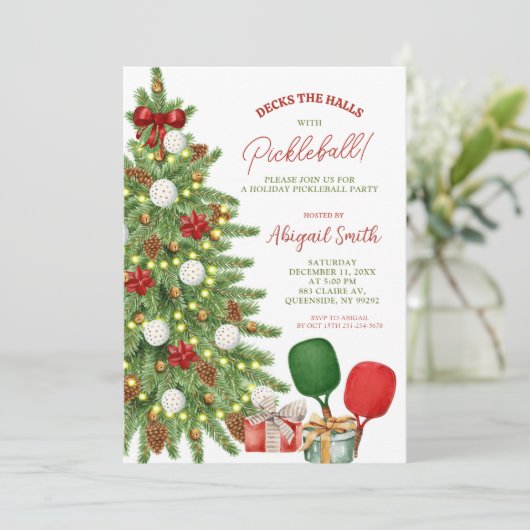 Christmas Holiday Pickleball Party Einladung (Stehend Vorderseite)