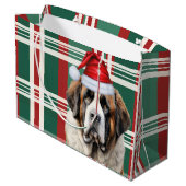 Christmas Holiday Plaid Saint Bernard Dog Lover Große Geschenktüte (Rückseite Schrägansicht)