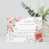 Christmas Holiday Poinsettia floral Wedding RSVP (Stehend Vorderseite)