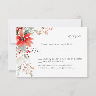 Christmas Holiday Poinsettia floral Wedding RSVP Karte