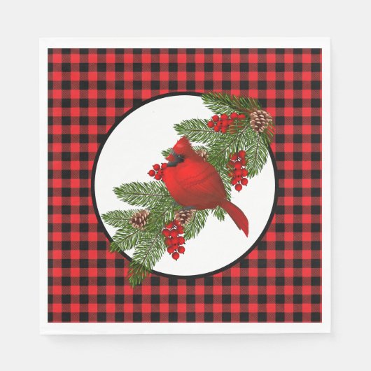 Christmas Holiday Red Cardinal Buffalo Print Serviette (Vorderseite)