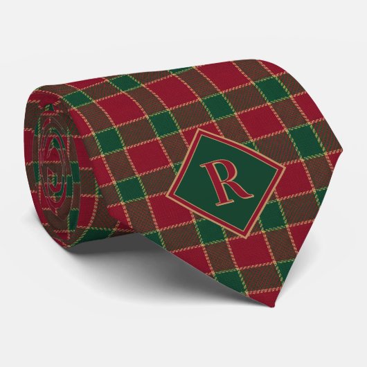 Christmas Holiday Red & Green Pattern Monogram Krawatte (Gerollt)