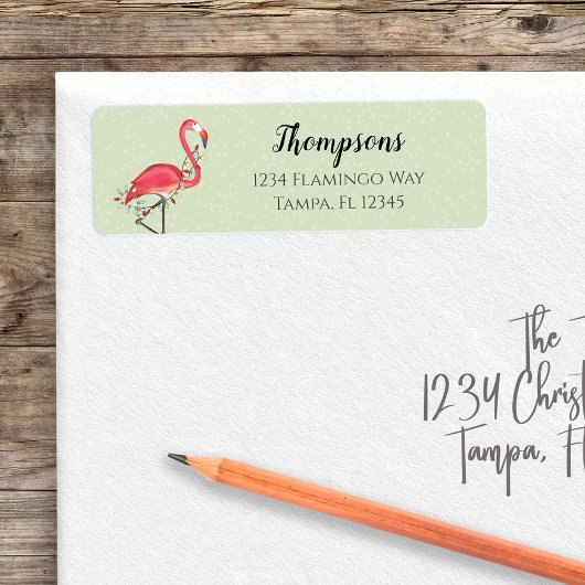 Christmas Holiday Return Address Pink Famingos