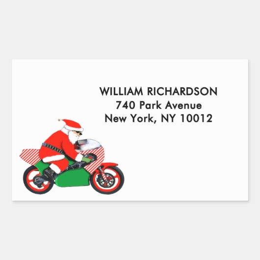 Christmas Holiday Santa Biker Address Labels Rechteckiger Aufkleber (Vorderseite)