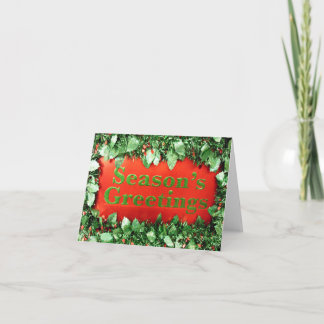 Christmas Holiday Seasons Greetings Glitter Holly Feiertagskarte