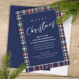Christmas Holiday Simple Navy Blue Winter Plaid Einladung