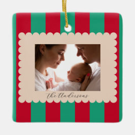 Christmas Holiday Striped Custom Photograph Modern Keramikornament