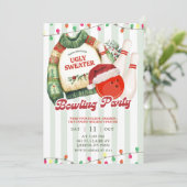 Christmas Holiday Ugly Sweater Bowling Party Einladung (Stehend Vorderseite)