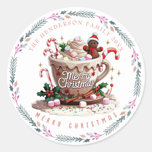 Christmas Holiday Watercolor Festive Mug Candy Runder Aufkleber (Vorderseite)
