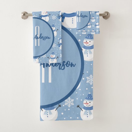 CHRISTMAS HOLIDAY WINTER SNOWMEN CUSTOM MONOGRAM BADHANDTUCH SET (Insitu)