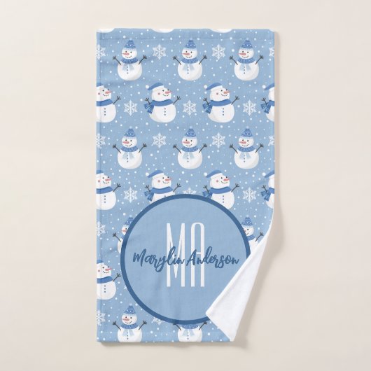 CHRISTMAS HOLIDAY WINTER SNOWMEN CUSTOM MONOGRAM BADHANDTUCH SET (Handtuch)