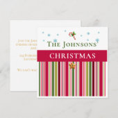 Christmas Holidays - Red, Green & Gold Stripes Einladung (Vorne/Hinten)