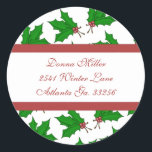 Christmas Holly Address Labels Runder Aufkleber<br><div class="desc"></div>