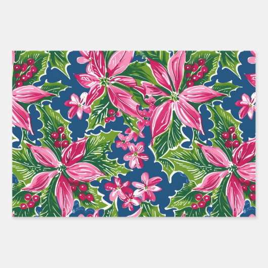 Christmas Holly And Flower Patterned Geschenkpapier Set (Vorderseite 3)