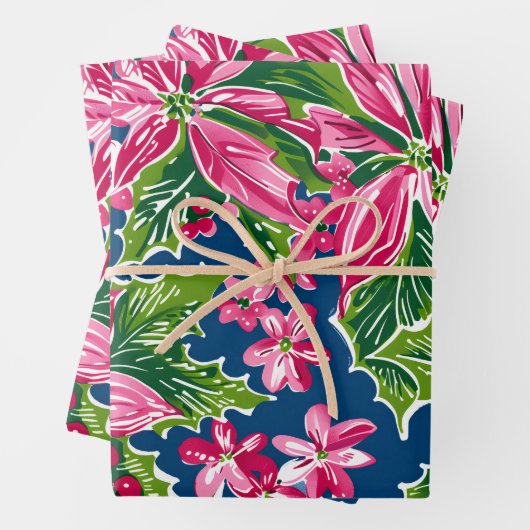 Christmas Holly And Flower Patterned Geschenkpapier Set (Beispiel)