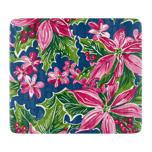 Christmas Holly And Flower Patterned Schneidebrett (Vorderseite)