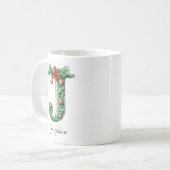 Christmas Holly & Bells Letter J Personalized Name Kaffeetasse (Vorderseite Links)