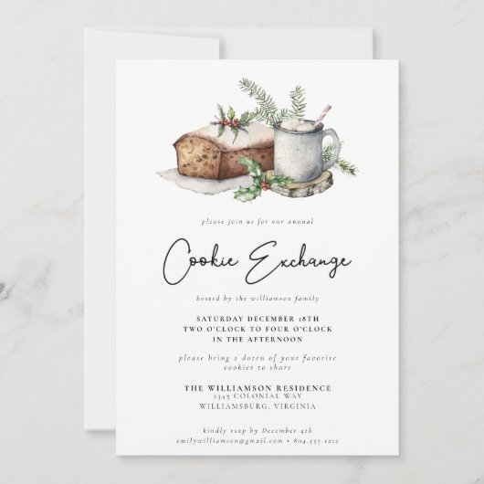 Christmas Holly Berries Cookie Exchange Party Einladung (Vorderseite)