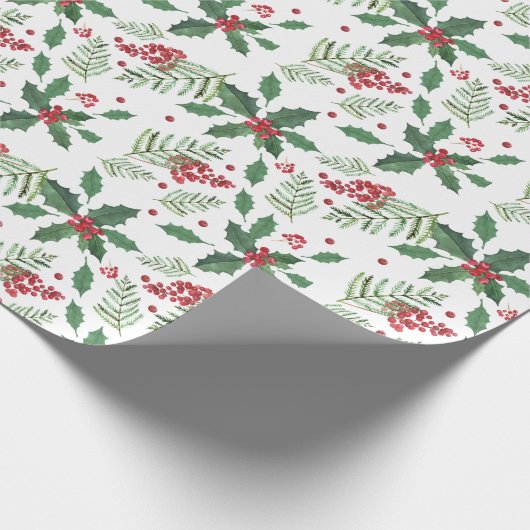 Christmas Holly Berries Geschenkpapier (Ecke)