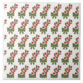 Christmas Holly Berries & Green Bow Pattern Fliese (Vorderseite)