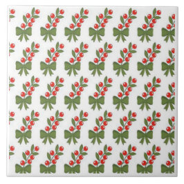 Christmas Holly Berries & Green Bow Pattern Fliese
