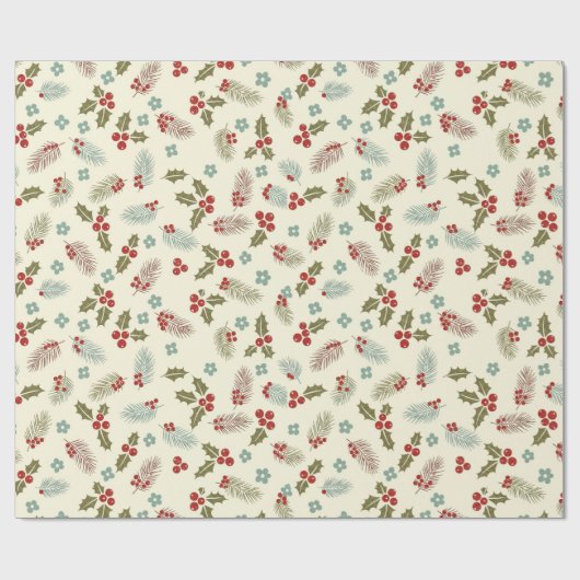Christmas Holly Berries & Pine Seamless Pattern Geschenkpapier (Flach)