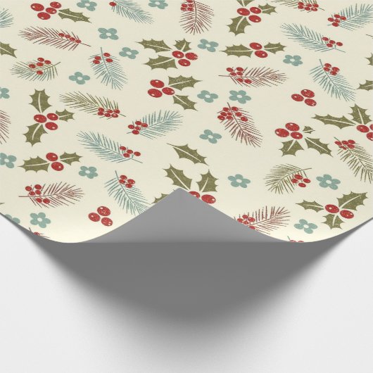 Christmas Holly Berries & Pine Seamless Pattern Geschenkpapier (Ecke)