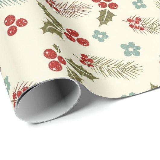Christmas Holly Berries & Pine Seamless Pattern Geschenkpapier (Rolleneckpunkt)