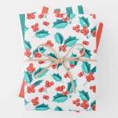 Christmas Holly Berries Wrapping Paper Set 3 Geschenkpapier Set (Beispiel)