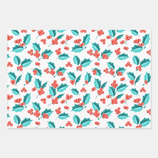 Christmas Holly Berries Wrapping Paper Set 3 Geschenkpapier Set (Vorderseite)