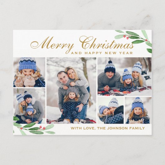 Christmas Holly Berry 6 FOTO Collage Gruß Postkarte (Vorderseite)