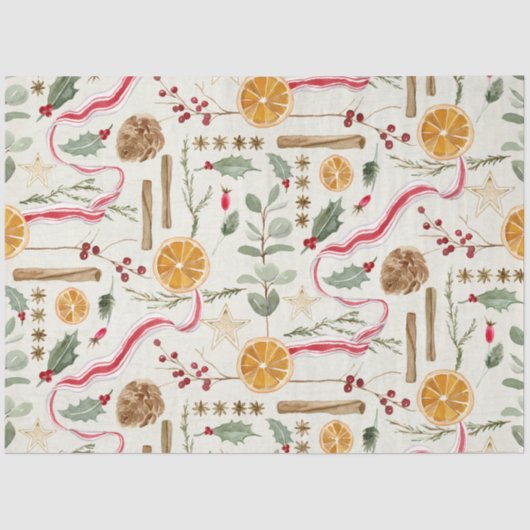 Christmas Holly Berry Cinnamon Orange Decoupage Seidenpapier (Vorderseite)