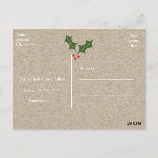Christmas Holly Berry Holiday Kraft Brown Postcard Postkarte (Rückseite)