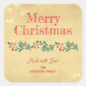 Christmas Holly Berry Homemade Food Holiday Baking Quadratischer Aufkleber (Vorderseite)