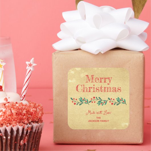 Christmas Holly Berry Homemade Food Holiday Baking Quadratischer Aufkleber (Party)