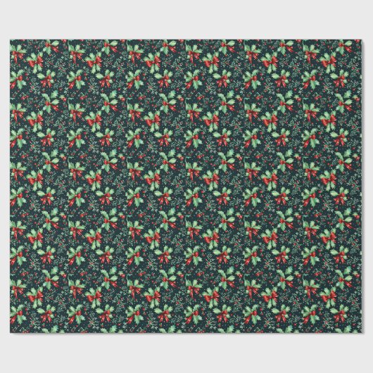 Christmas Holly Berry Pattern Geschenkpapier (Flach)
