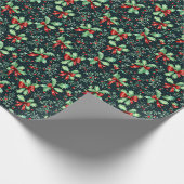 Christmas Holly Berry Pattern Geschenkpapier (Ecke)