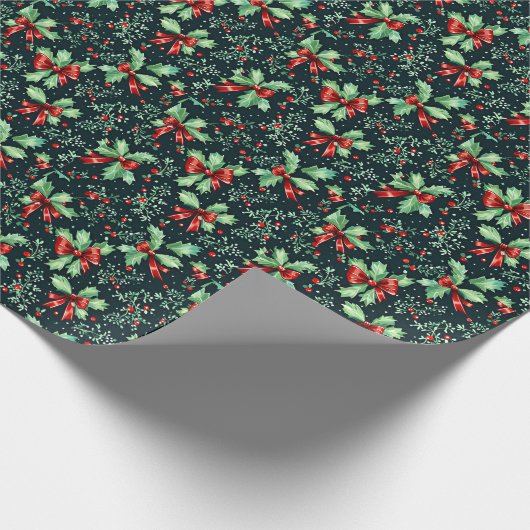 Christmas Holly Berry Pattern Geschenkpapier (Ecke)