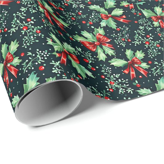 Christmas Holly Berry Pattern Geschenkpapier (Rolleneckpunkt)
