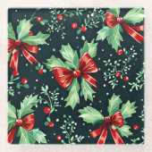 Christmas Holly Berry Pattern Glasuntersetzer (Vorderseite)