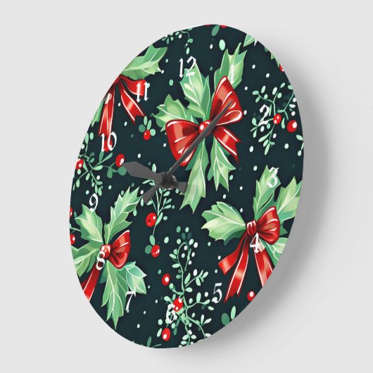 Christmas Holly Berry Pattern Große Wanduhr (Winkel)