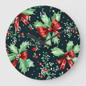 Christmas Holly Berry Pattern Große Wanduhr (Vorderseite)