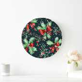 Christmas Holly Berry Pattern Große Wanduhr (Zuhause)