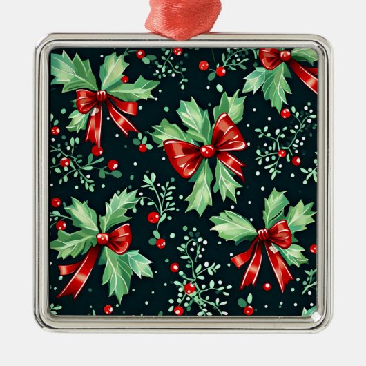 Christmas Holly Berry Pattern Ornament Aus Metall (Vorne)