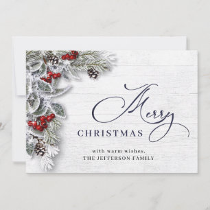 Christmas Holly Berry Pine Rustic Gruß Feiertagskarte