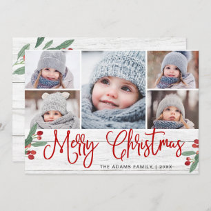 Christmas Holly Berry Rustic 5 FOTO Gruß Feiertagskarte
